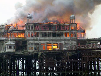 West Pier on fire