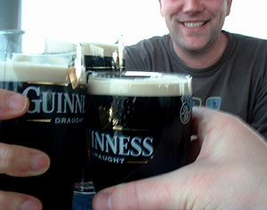 Three pints in the Gravity Bar.