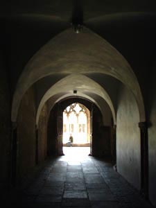 Shadows in a cathedral passageway