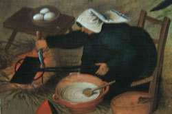 Woman making waffles in a Bruegel painting