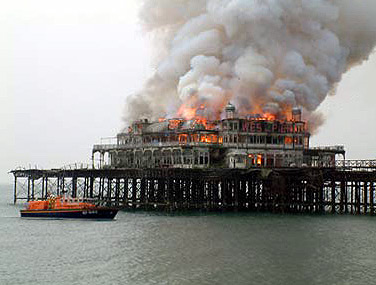 West Pier on fire
